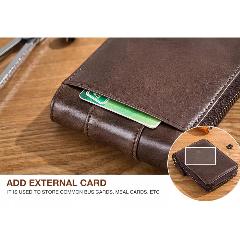 (image for) BULLCAPTAIN Genuine Leather Zipper Men Wallets Multi Card Slot ID Card Mini Holder Bags Bussiness Casual Coin Purse